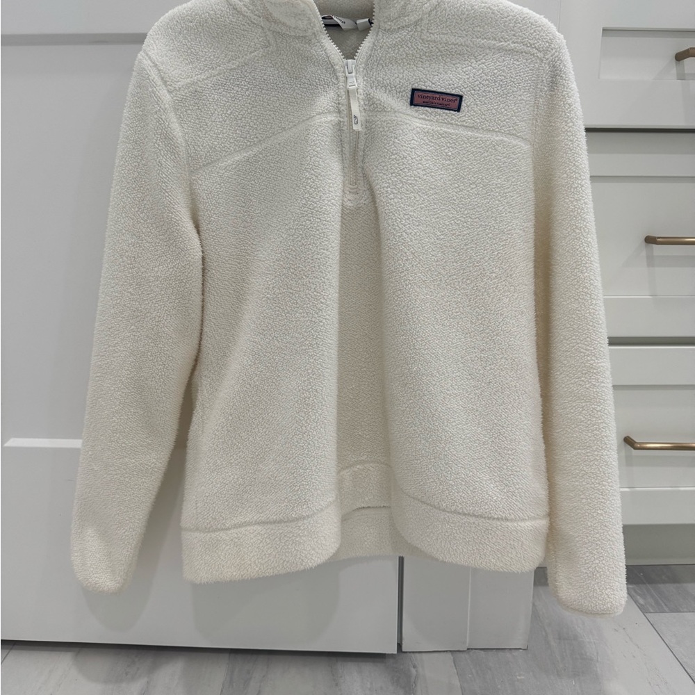 Vineyard Vines Cream Sherpa Quarter-Zip Pullover Sweatshirt - Picture 3 of 5